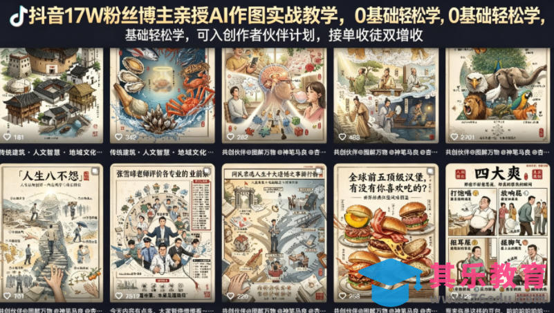 抖音17W粉丝博主亲授AI作图实战教学，0基础轻松学，可入创作者伙伴计划，接单收徒双增收-第1张图片-我要自学网