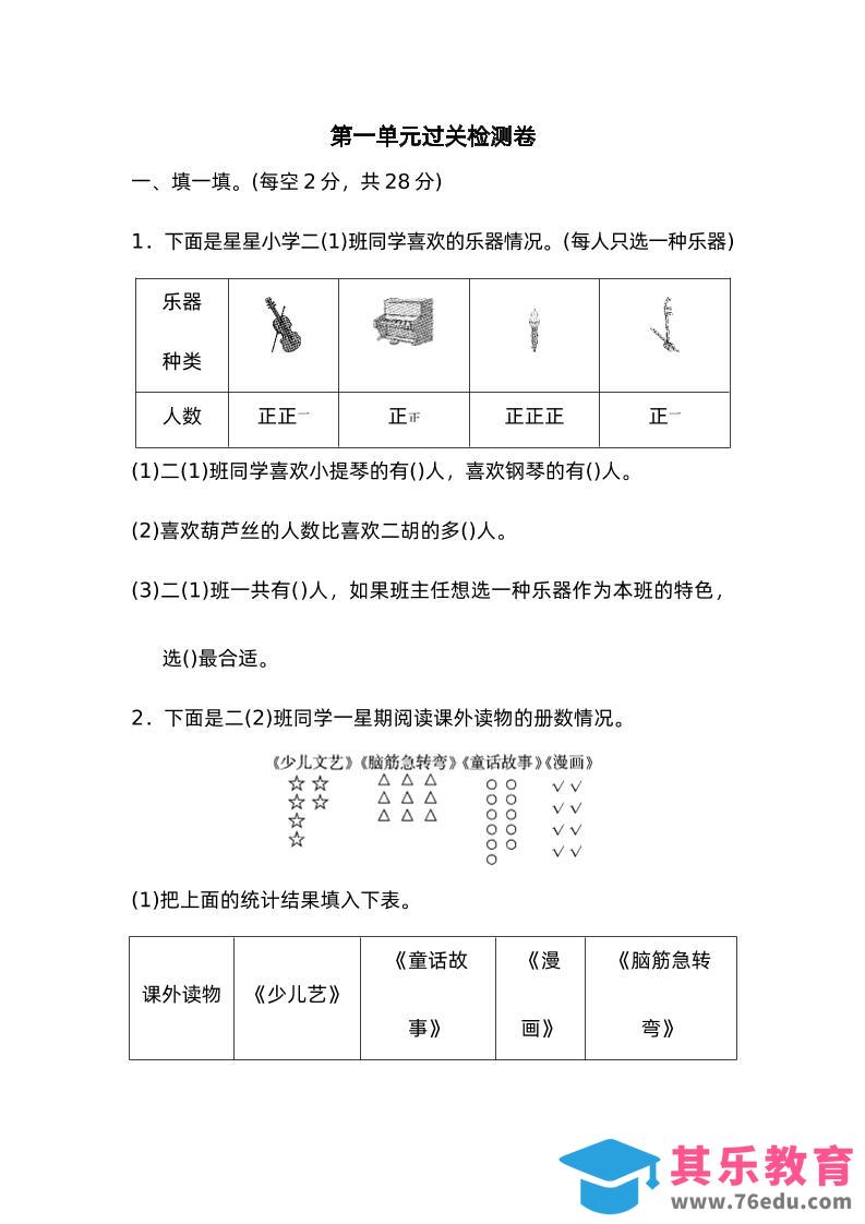 图片[1]-二下数学人教第一单元过关检测卷-985文库