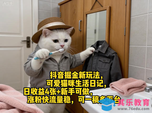 抖音掘金新玩法，可爱猫咪生活日记，日收益4张+新手可做，涨粉快流量稳，可一稿多平台-第1张图片-我要自学网