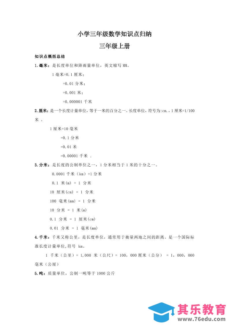 图片[1]-【人教版】三年级上册数学知识点归纳-985文库