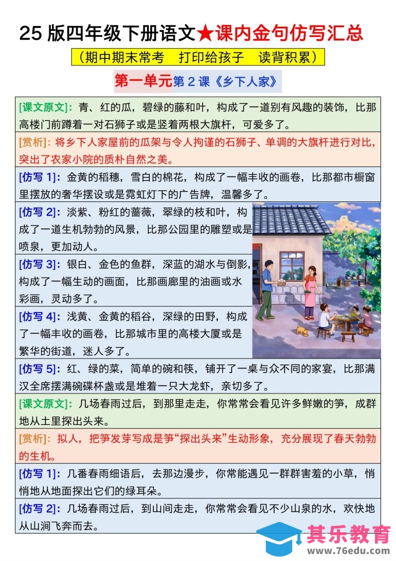 图片[1]-25版四下语文课内金句仿写汇总31页-985文库