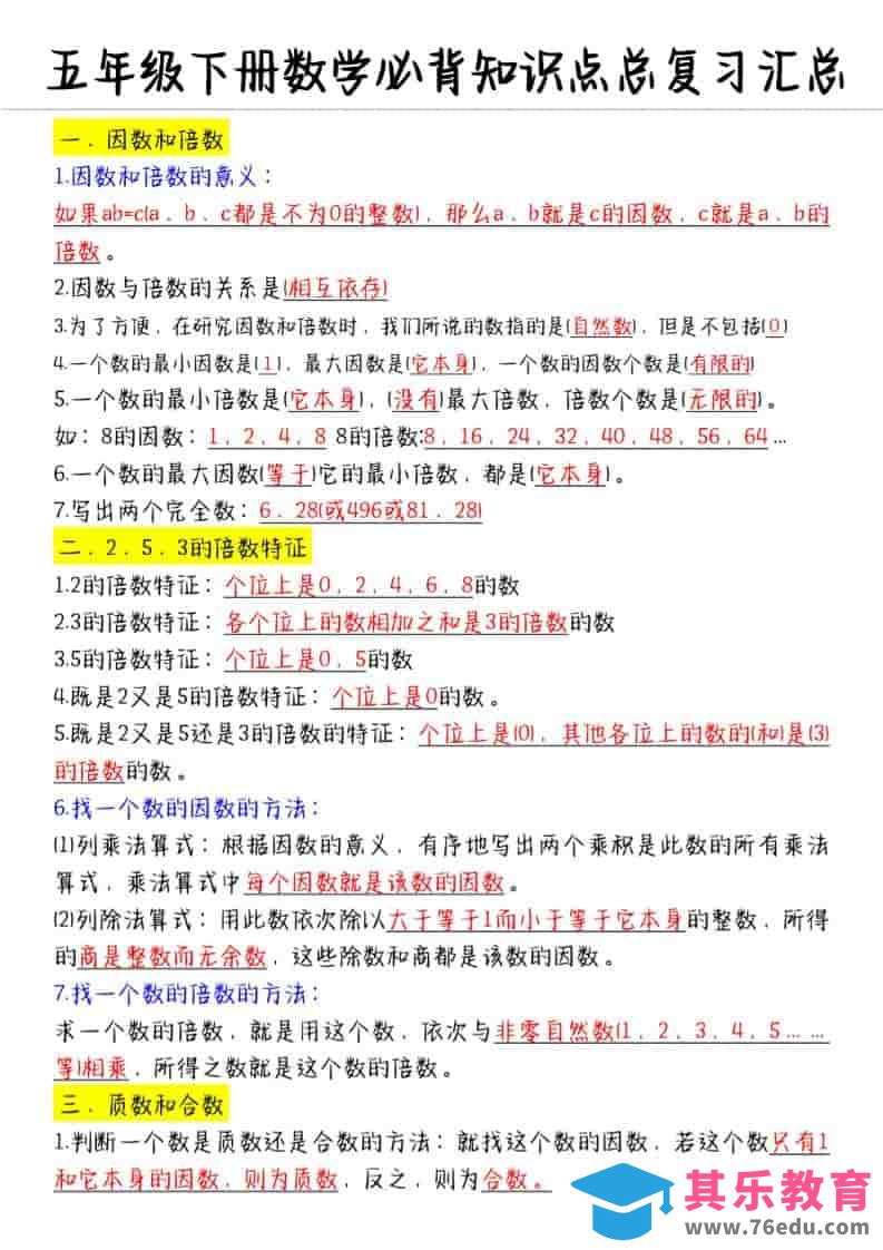 图片[1]-五年级下数学必备知识点汇总-985文库