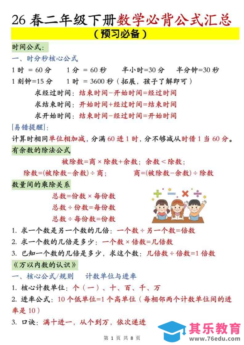 图片[1]-二年级下数学必背公式汇总《人教版》-985文库