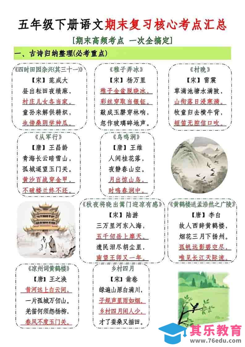 图片[1]-五年级下语文期末复习核心考点汇总-985文库