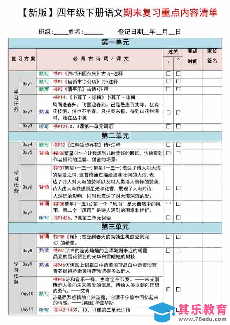 图片[1]-四年级下语文期末复习重点知识清单-985文库