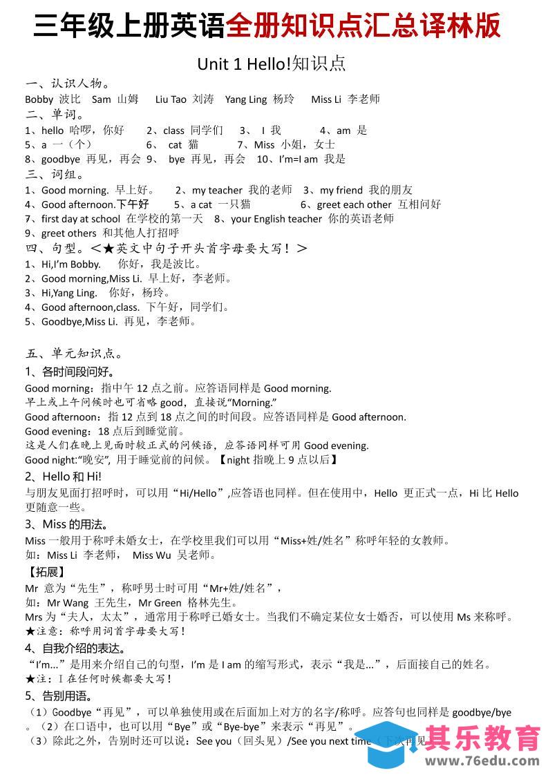 图片[1]-三年级上英语知识点汇总《译林版》-985文库