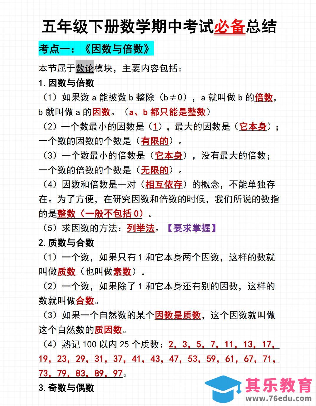 图片[1]-五年级下数学期中考试必备总结-985文库