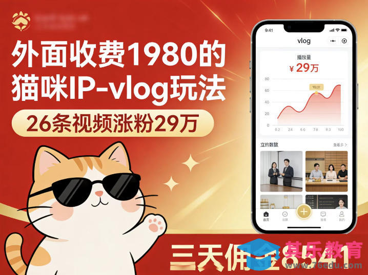 外面收费1980的猫咪IP-vlog玩法,26条视频涨粉29W,三天佣金8541-第1张图片-我要自学网 外面收费1980的猫咪IP-vlog玩法,26条视频涨粉29W,三天佣金8541-第1张图片-我要自学网