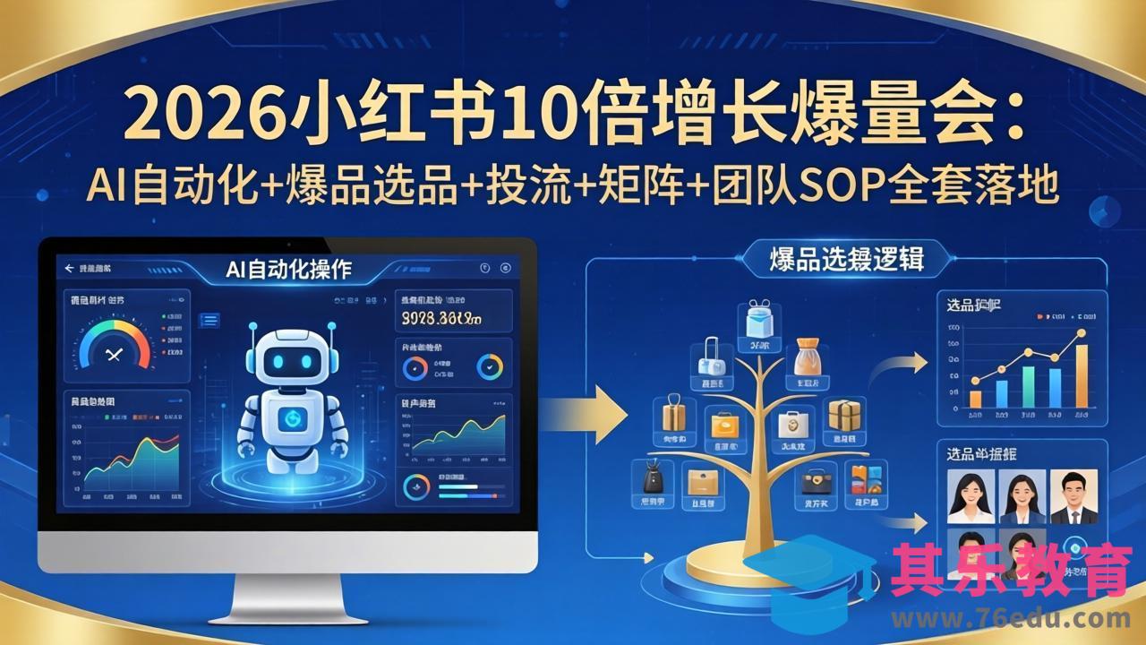 2026小红书10倍增长爆量会：AI自动化+爆品选品+投流+矩阵+团队SOP全套落地-第1张图片-我要自学网