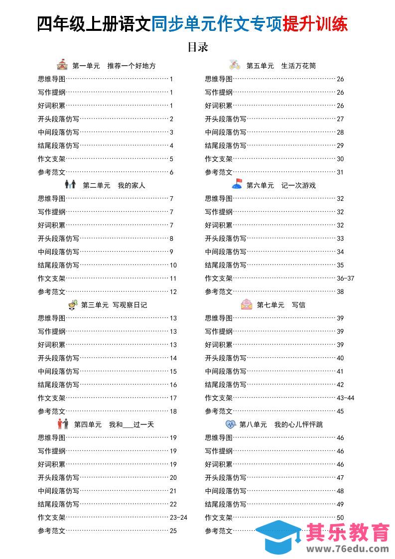 图片[1]-新四上语文同步单元作文专项提升训练（52页）-985文库