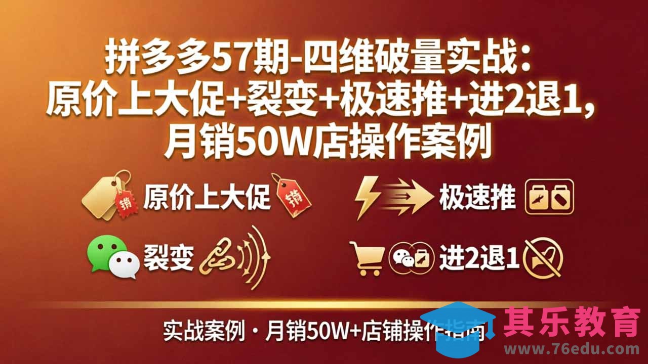 拼多多57期-四维破量实战：原价上大促+裂变+极速推+进2退1，月销50W店操作案例-第1张图片-我要自学网