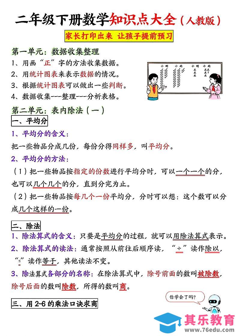图片[1]-二年级下数学全册重点知识归纳《人教版》-985文库