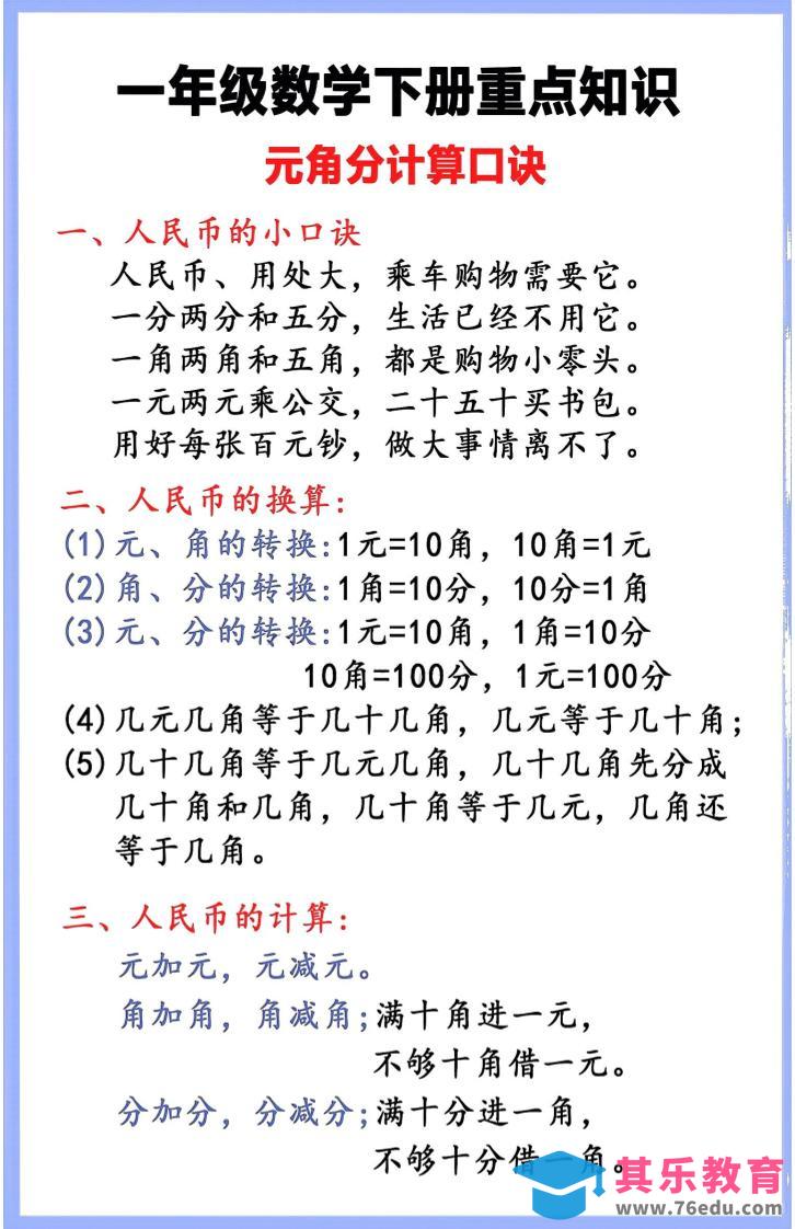 图片[1]-一年级下数学重点知识汇总-985文库