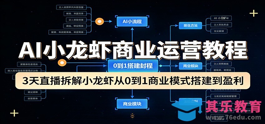 AI小龙虾商业运营教程：3天直播拆解小龙虾从0到1商业模式搭建到盈利-第1张图片-我要自学网