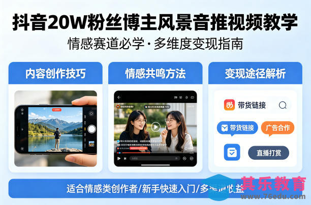 抖音20W粉丝博主风景音推视频教学，情感赛道必学，各种变现途径-第1张图片-我要自学网