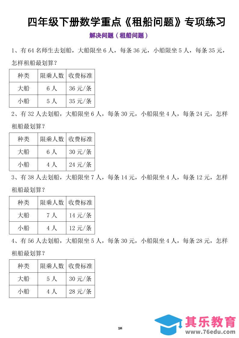 图片[1]-四年级下数学租船问题(4)-985文库