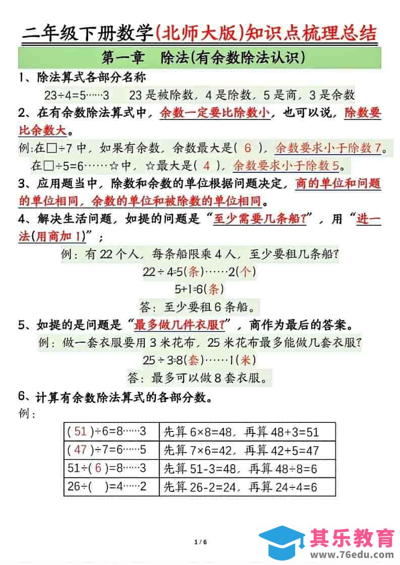 图片[1]-二年级下数学知识点梳理总结《北师版》-985文库