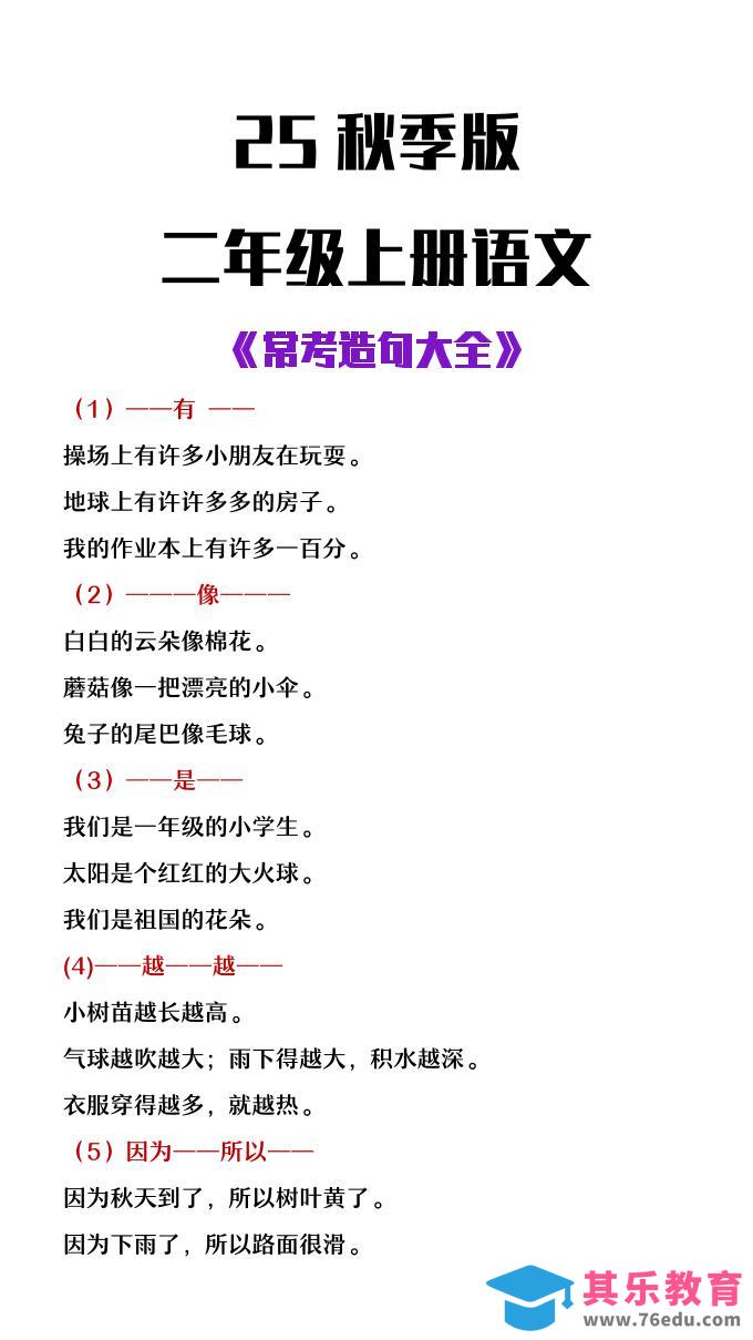 图片[1]-【2025秋新版】二年级上册语文常考造句大全-985文库