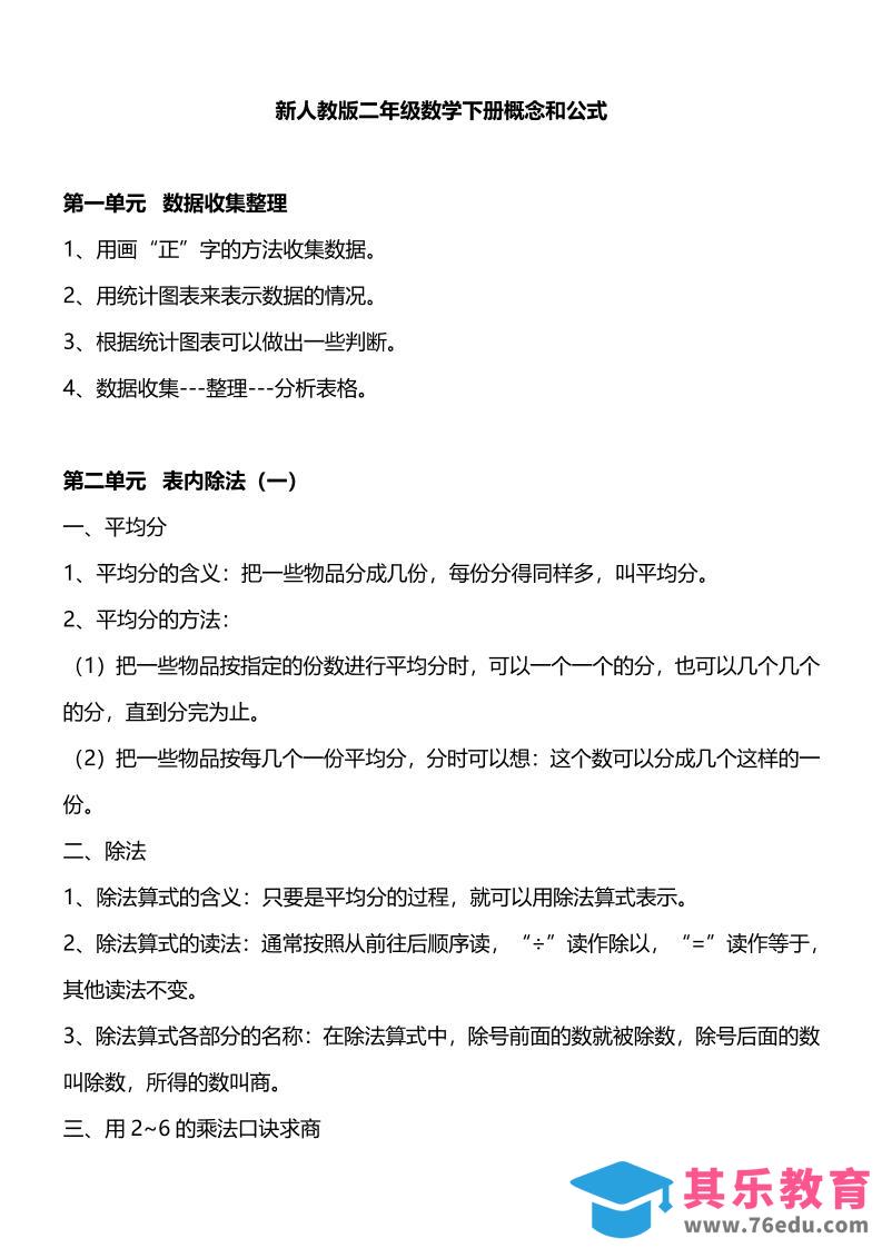 图片[1]-人教版二下数学重要概念和公式汇总-985文库