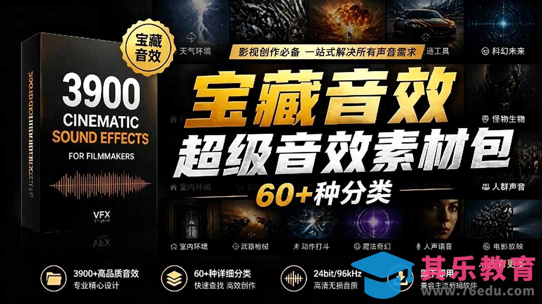 宝藏音效合集包！60+多种音效分类，共计3900个，分类清晰，全中文分类，高品质剪辑音效素材包-第1张图片-我要自学网