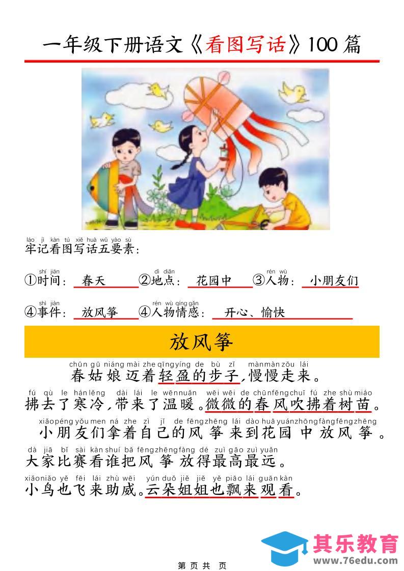 图片[1]-一年级下语文看图写话五要素训练-985文库