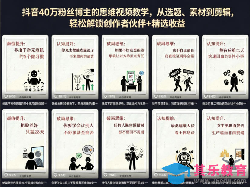 抖音40W粉丝博主的思维视频教学，从选题、素材到剪辑，轻松解锁创作者伙伴+精选收益-第1张图片-我要自学网