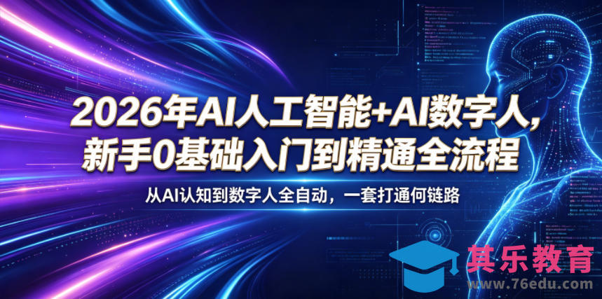2026年AI人工智能+AI数字人，新手0基础入门到精通全流程，从AI认知到数字人全自动，一套打通全链路-第1张图片-我要自学网