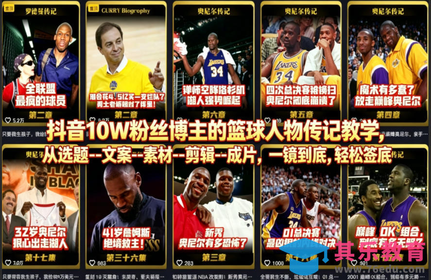 抖音10W粉丝博主的篮球人物传记教学，从选题–文案–素材–剪辑–成片，一镜到底，轻松签约精选独家-第1张图片-我要自学网