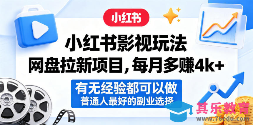 小红书影视玩法网盘拉新项目，每月多賺4k+，有无经验都可以做，普通人最好的副业选择-第1张图片-我要自学网
