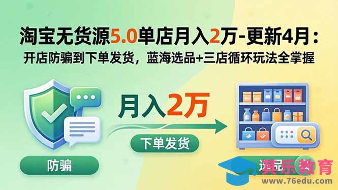 淘宝无货源5.0单店月入2万-更新5月：开店防骗到下单发货，蓝海选品+三店循环玩法全掌握-第1张图片-我要自学网