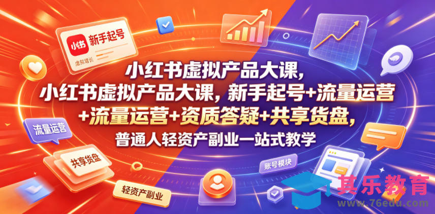 小红书虚拟产品大课，新手起号+流量运营+资质答疑+共享货盘，普通人轻资产副业一站式教学-第1张图片-我要自学网