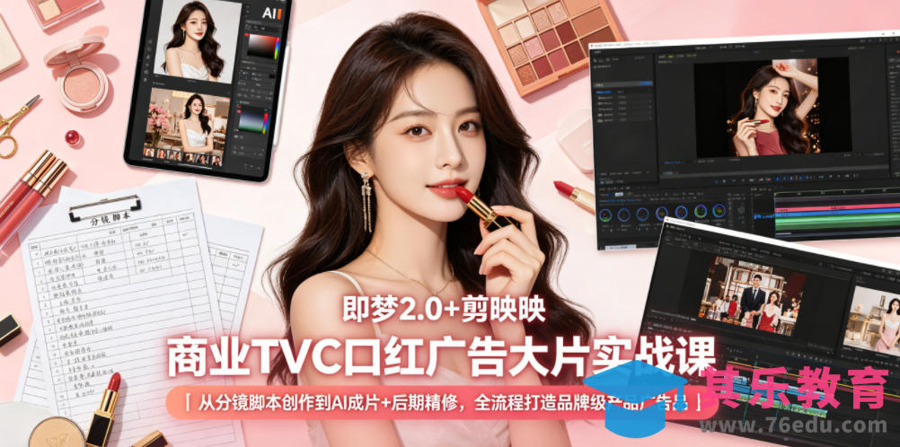 即梦2.0+剪映商业TVC口红广告大片实战课｜从分镜脚本创作到AI成片+后期精修，全流程打造品牌级产品广告-第1张图片-我要自学网