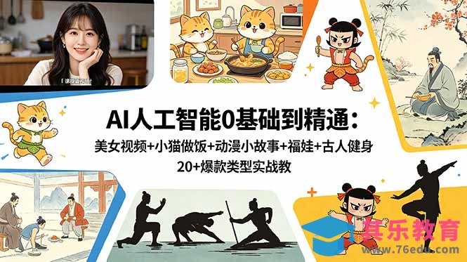 AI人工智能0基础到精通：美女视频+小猫做饭+动漫小故事+福娃+古人健身，20+爆款类型实战教学-第1张图片-我要自学网