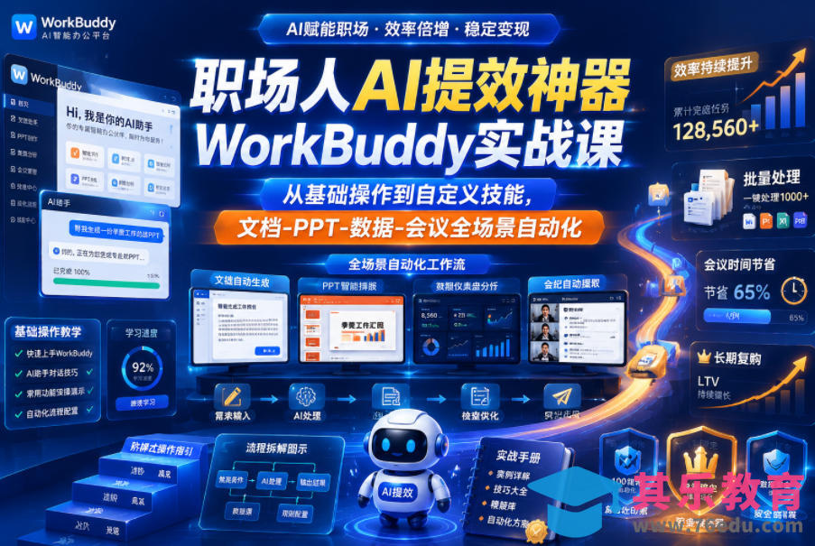职场人AI提效神器WorkBuddy实战课，从基础操作到自定义技能，文档-PPT-数据-会议全场景自动化-第1张图片-我要自学网