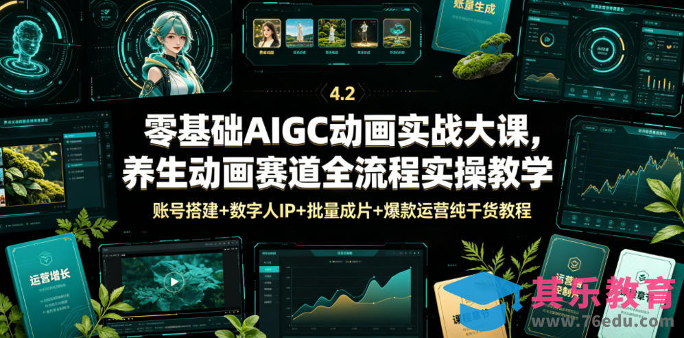 零基础AIGC动画实战大课，养生动画赛道全流程实操教学，账号搭建+数字人IP+批量成片+爆款运营纯干货教程-第1张图片-我要自学网