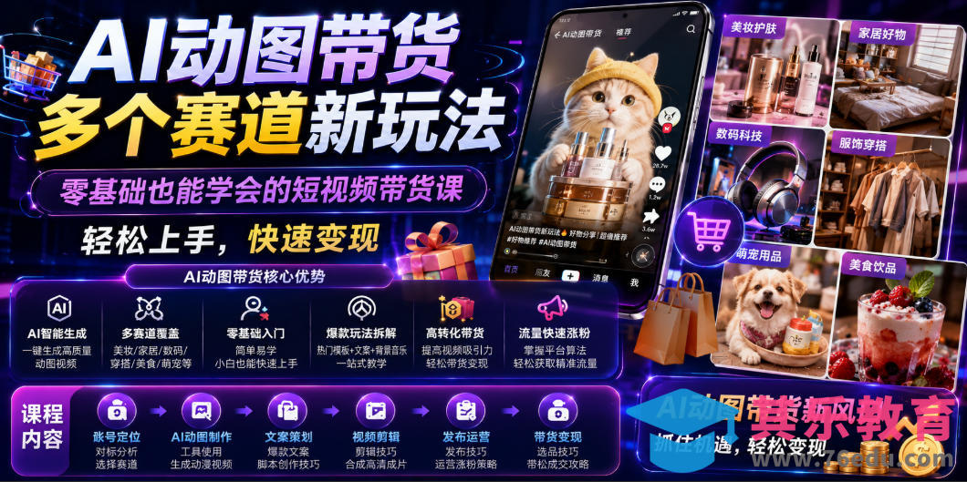 AI动图带货多个赛道新玩法，零基础也能学会的短视频带货课，轻松上手，快速变现-第1张图片-我要自学网