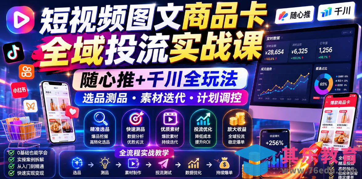 短视频图文商品卡全域投流实战课,随心推+千川全玩法,选品测品・素材迭代・计划调控,提升ROI爆单增收教程-第1张图片-我要自学网 短视频图文商品卡全域投流实战课,随心推+千川全玩法,选品测品・素材迭代・计划调控,提升ROI爆单增收教程-第1张图片-我要自学网