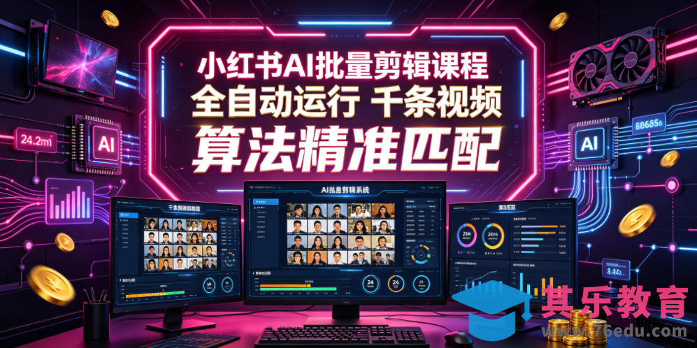 小红书AI批量剪辑课程，24小时全自动运行，解放双手专注运营，千条视频批量处理，小红书算法精准匹配-第1张图片-我要自学网