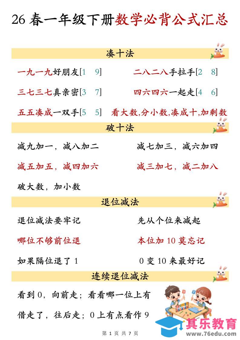 图片[1]-26春一年级下数学期末必背公式汇总-985文库