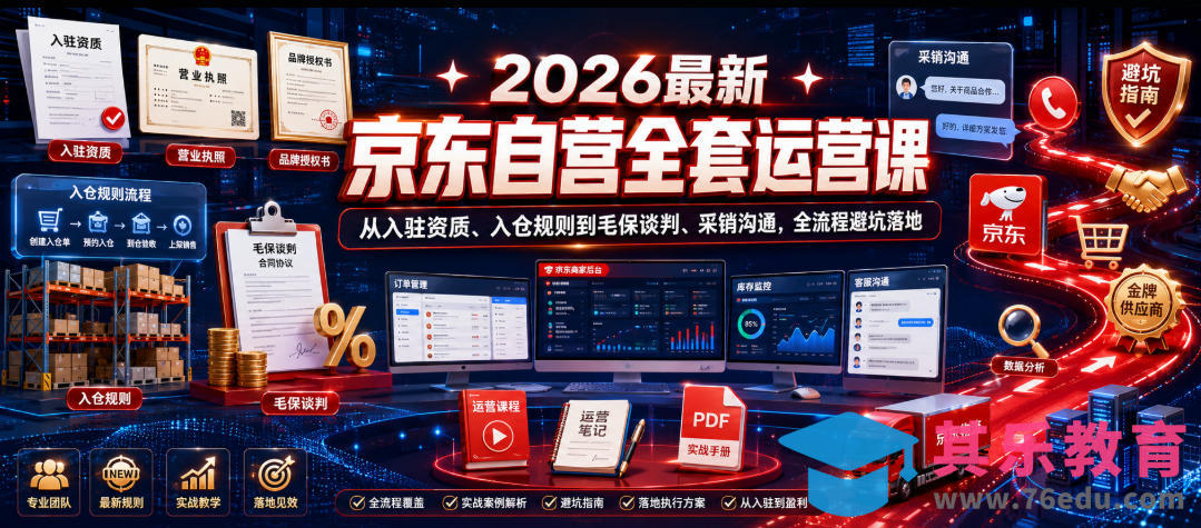 2026最新京东自营全套运营课，从入驻资质、入仓规则到毛保谈判、采销沟通，全流程避坑落地-第1张图片-我要自学网