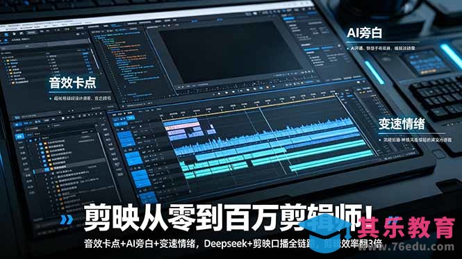 剪映从零到百万剪辑师!音效卡点+AI旁白+变速情绪,Deepseek+剪映口播全链路,剪辑效率翻3倍-第1张图片-我要自学网 剪映从零到百万剪辑师!音效卡点+AI旁白+变速情绪,Deepseek+剪映口播全链路,剪辑效率翻3倍-第1张图片-我要自学网