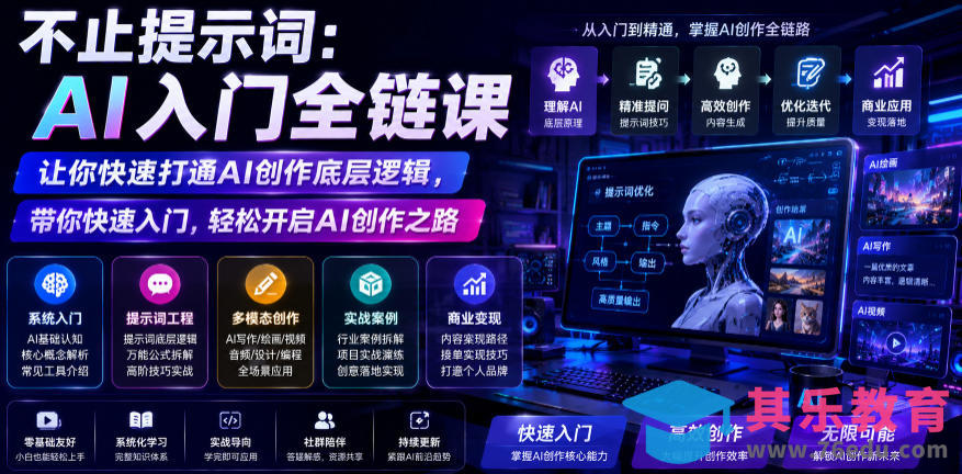不止提示词:AI入门全链课,让你快速打通AI创作底层逻辑,带你快速入门,轻松开启AI创作之路-第1张图片-我要自学网 不止提示词:AI入门全链课,让你快速打通AI创作底层逻辑,带你快速入门,轻松开启AI创作之路-第1张图片-我要自学网