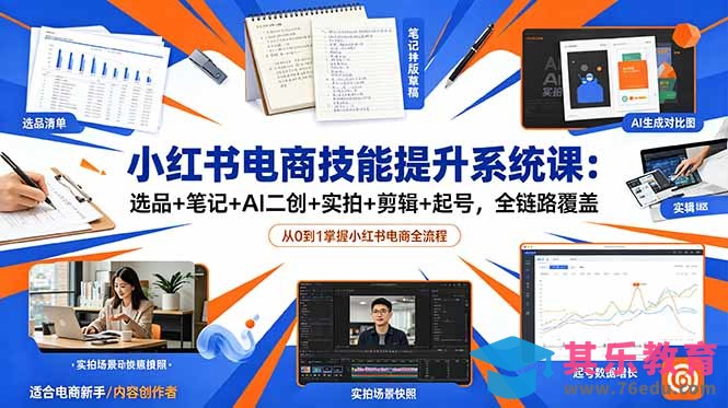 小红书电商技能提升系统课：选品+笔记+AI二创+实拍+剪辑+起号，全链路覆盖-第1张图片-我要自学网