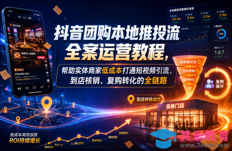 抖音团购本地推投流全案运营教程，帮助实体商家低成本打通短视频引流、到店核销、复购转化的全链路-第1张图片-我要自学网