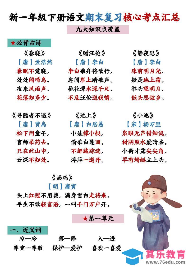 图片[1]-26春一年级下语文期末复习核心考点汇总-985文库