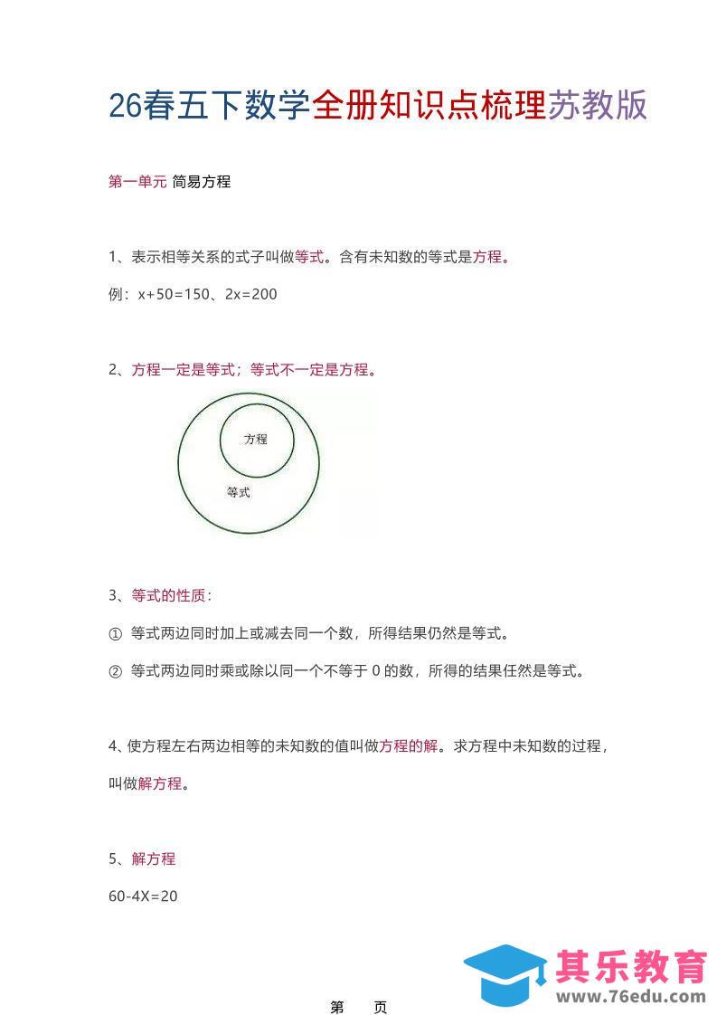 图片[1]-26春五年级下数学全册知识点梳理《苏教版》-985文库