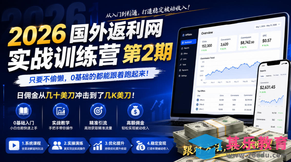 2026年国外返利网实战训练营第2期，只要不偷懒，0基础的都能跟着跑起来，日佣金从几十美刀冲击到了几K美刀-第1张图片-我要自学网