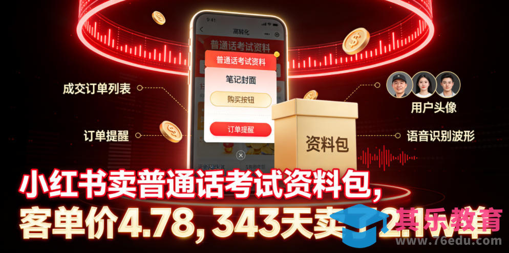 小红书卖普通话考试资料包，客单价4.78，343天卖了2.1w单-第1张图片-我要自学网
