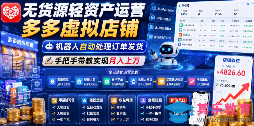 无货源轻资产运营多多虚拟店铺,机器人自动处理订单发货,手把手带教实现月入上万【揭秘】-第1张图片-我要自学网 无货源轻资产运营多多虚拟店铺,机器人自动处理订单发货,手把手带教实现月入上万【揭秘】-第1张图片-我要自学网