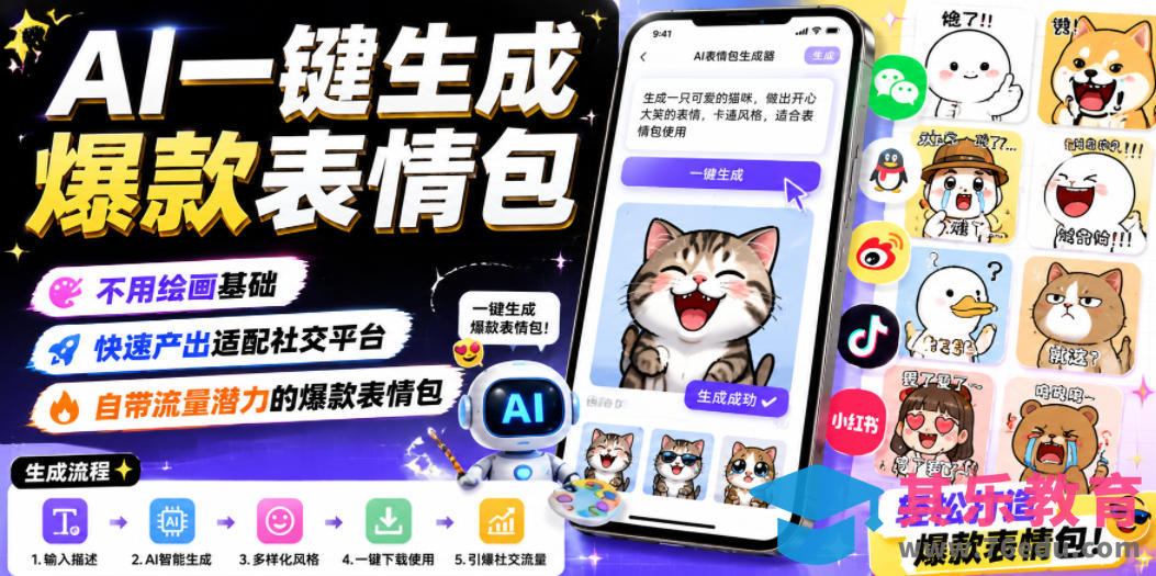 AI一键生成爆款表情包,不用绘画基础,快速产出适配社交平台,自带流量潜力的爆款表情包-第1张图片-我要自学网 AI一键生成爆款表情包,不用绘画基础,快速产出适配社交平台,自带流量潜力的爆款表情包-第1张图片-我要自学网
